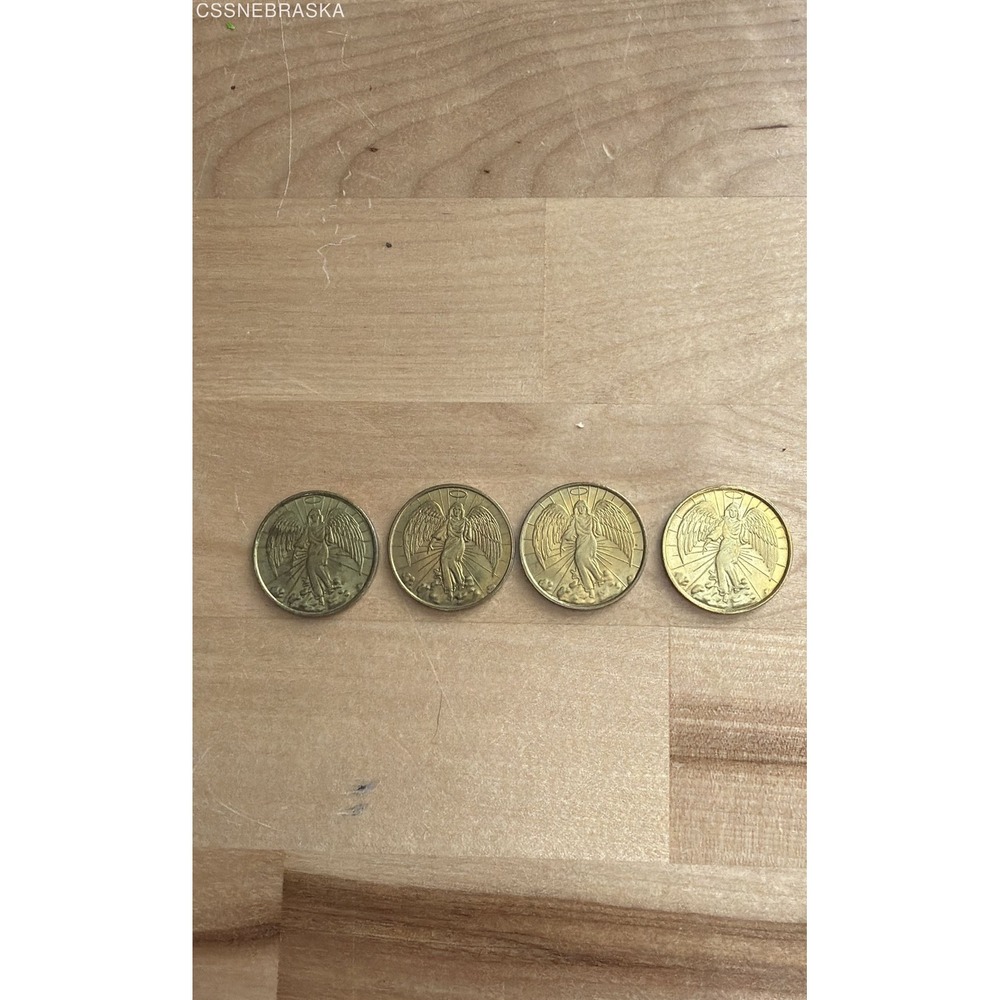 Angel Pocket Coin Medallion Lot Gold Tone Metal 4 Pieces Vintage